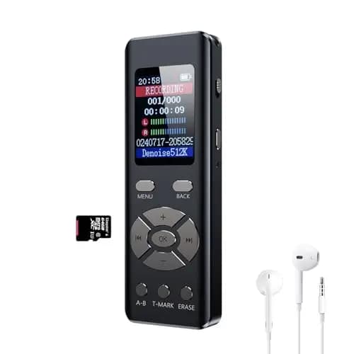 Grabadora de voz digital de 64 G, mini dictáfono con reproductor de MP3, grabadora portátil activada por voz para reuniones, entrevistas, conferencias, reproducción en bucle A-B, grabación HD de
