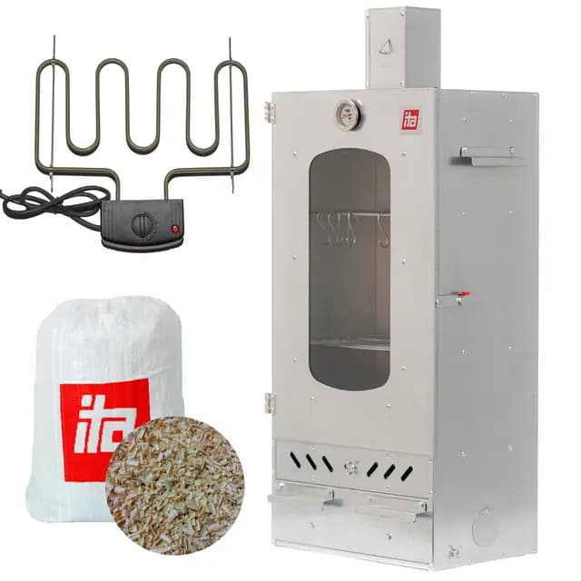 ITA Ahumador Eléctrico 7012 - Smoker Premium Eléctrico con Calefacción - Armario con Ventana y Chimenea - Acero Aleado - Calidad UE, Directo del Fabricante - 81 cm con 3 Estantes