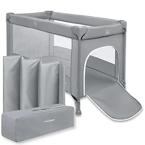 Moby-System Cuna de Viaje para Bebé – Parque Cuna 2 en 1 con Colchón Plegable, 2 Alturas, Ruedas con Freno y Bolsa – Cuna Plegable con Entrada Lateral y Cambiador