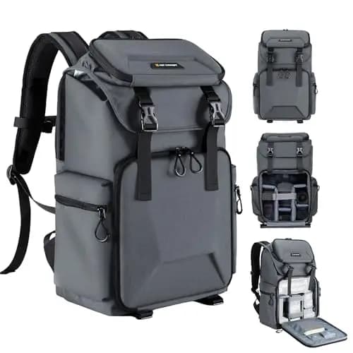 K&F CONCEPT Mochila Fotográfica Profesional, Mochila para Cámara para Fotógrafos, Bolsa para Cámara Impermeable de Gran Capacidad, Gran Estabilidad, Compartimento para Portátil de 16 Pulgadas, Gris