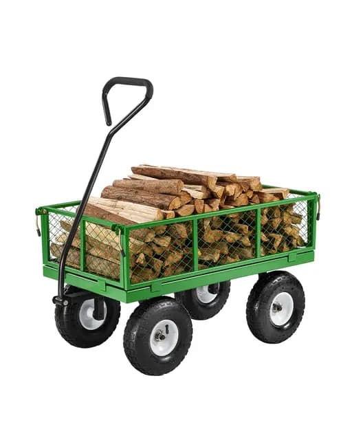 VEVOR Carrito de Jardín de Acero de 1700 x 480 x 515 mm con Neumáticos de 10", Laterales de Malla Extraíbles y Manija Giratoria de 180° para Exterior, Capacidad máxima de Carga de 308,44 kg, Verde