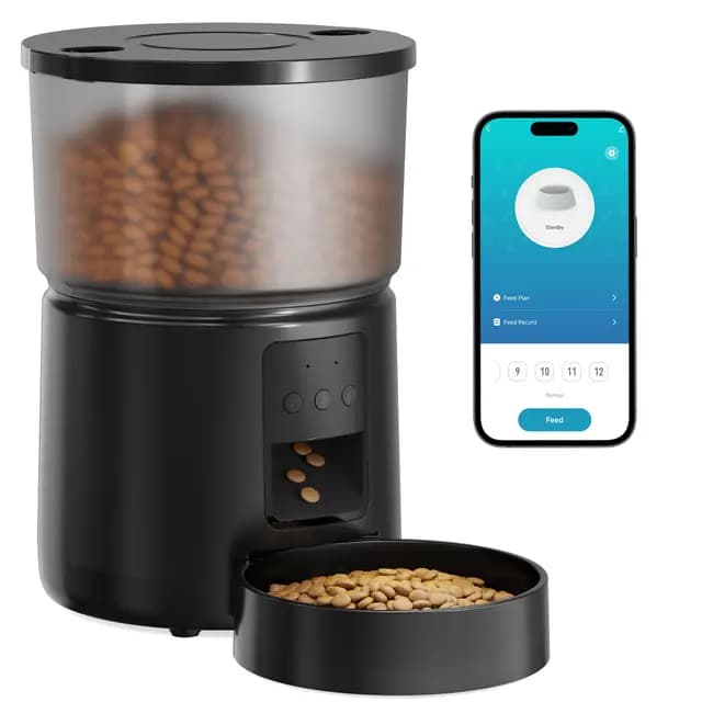 Comedero Gato Automatico - 5G/2.4G WiFi Dispensador Comida Gatos - Comedero Automatico Gato Conectar App - Alimentación a Distancia - 1-10 Comidas al Día - 10s Voz - Doble Alimentación - 3L