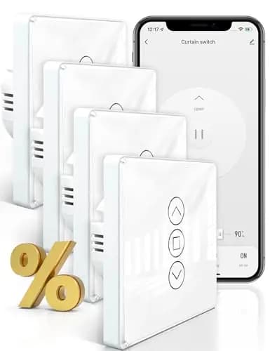 MOES Interruptor de Persianas Inteligente WiFi 2.5D, Control de Persianas con Ajuste de Porcentajes, Temporizador y Control por Voz, Compatible con Alexa y Google Home, Requiere Cable Neutro 4 PCS