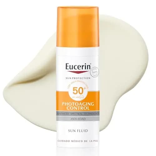 Eucerin Sun Face Photoaging Control Fluid FPS 50+ (50 ml), crema facial solar 50+ con filtros UVA/UVB, protección solar facial antiarrugas e hidratante, crema de sol para todo tipo de pieles