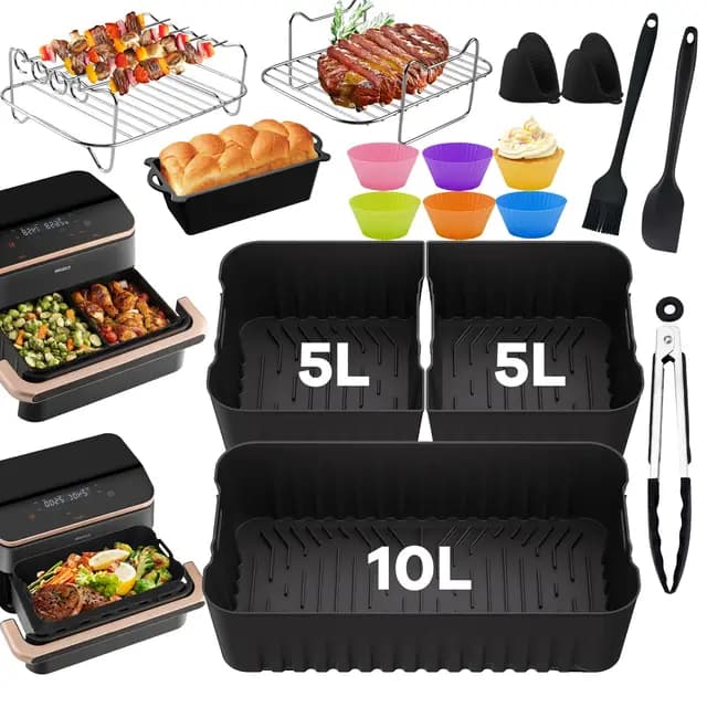 Molde Silicona Freidora de Aire para COSORI Dual Blaze TwinFry 10L,17 Piezas Reutilizable Accesorios Freidora de aire,para Air Fryer, Microondas, Horno Moldes de Silicona