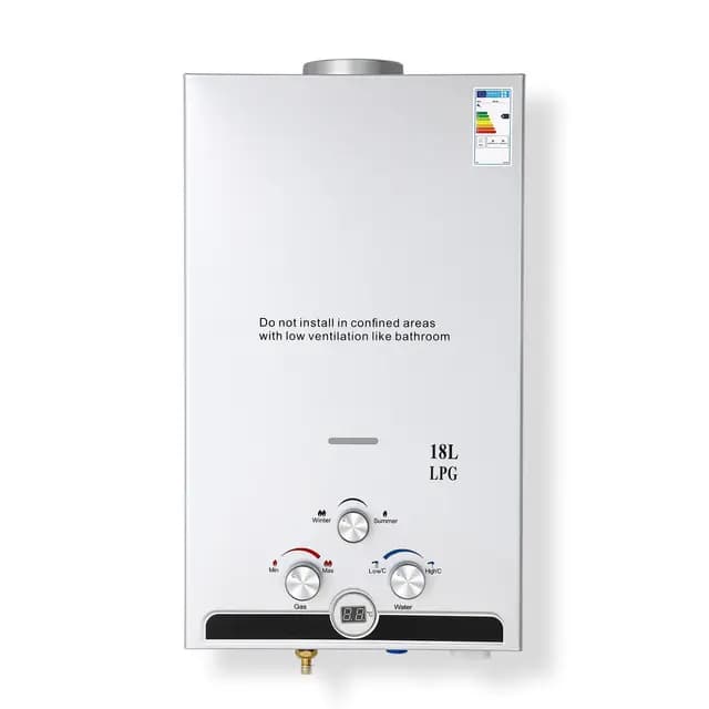 CO-Z 18 L Calentador de Agua Butano Calentador de Agua LPG Instantáneo, Certificado CE, Calentador de Agua de Gas Licuado de Petróleo sin Tanque (18 L)