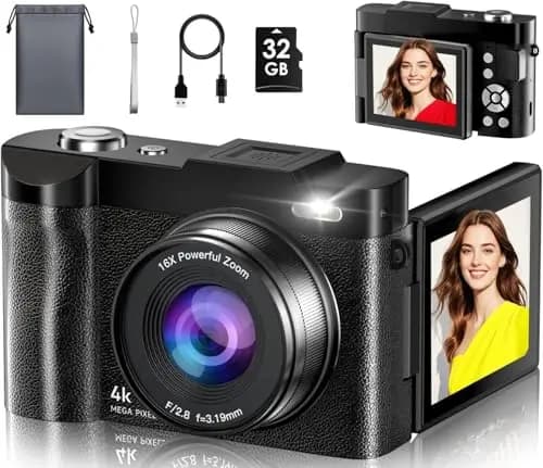 Cámara Digital, 4K 50MP Camara de Fotos 16X Zoom, Cámara Compacta con Pantalla Flip De 180° De 2,8", Autofocus Vlogging Cámara con 32GB, Recargable Fotográfica para Principiantes, Adolescentes – Imagen 1