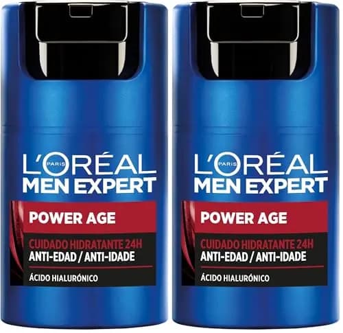 L'Oréal Crema hidratante para hombre, Antiarrugas y antienvejecimiento, Con ácido hialurónico hidratante para el envejecimiento, Para pieles secas y apagadas, Men Expert Power Age, 50ml (Paquete de 2)