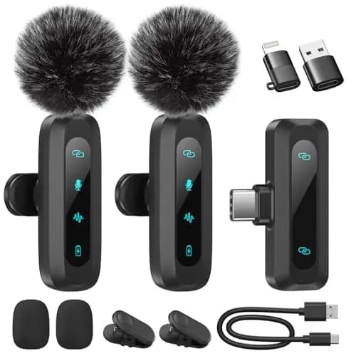 Micrófono Lavalier inalámbrico para iPhone, iPad, teléfono Android, Paquete de 2 Mini micrófonos con reducción de Ruido (2EN1)