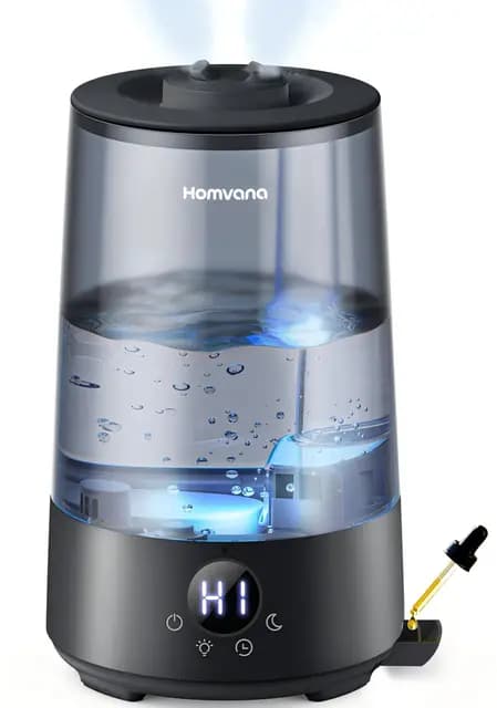 Homvana Humidificador Bebes Mocos y Tos, 3.6L Cool Mist Silencioso, Top-Fill 34 Horas de Funcionamiento, con Bandeja de Aroma, BPA Free Bebés y Plantas, 7 Color Light, Sleep Mode, Negro