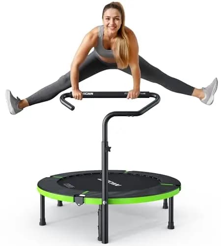 Trampolín de Interior BCAN, Mini trampolín de Fitness Plegable de 102 cm, para Adultos con asa Ajustable, Carga máxima de 150 kg, Ideal para Entrenamiento en casa y Ejercicio.