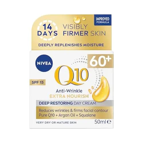 NIVEA Q10 Power 60+ Skin Anti-Arrugas + Crema de Día Reabastecedora (50 ml), Potente Crema Antienvejecimiento, Hidratante para Mujeres con Coenzima Q10, Crema Facial Día con SPF15 – Imagen 1