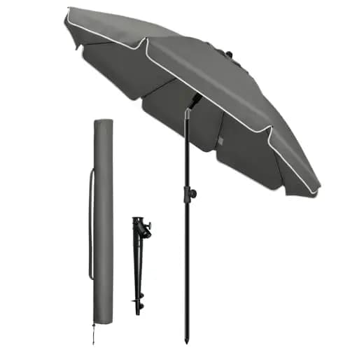 VOUNOT® Sombrilla Playa Grande Ø200cm y Soporte Arena Mástil Inclinable Altura Regulable Protección UV 50+ Parasol con Techo Ventilación Bolsa Transporte para Playa Terraza Balcón Camping Exterior