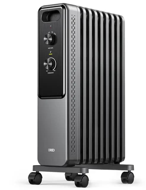 Dreo Radiador de aceite con 9 aletas 2000W, calefactor eléctrico silencioso para dormitorio, termostato ajustable, protección contra sobrecalentamiento y vuelco, seguridad infantil, bajo consumo