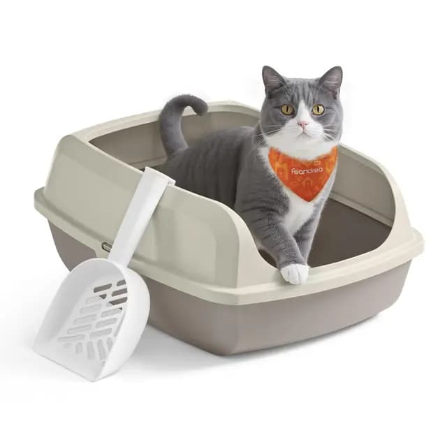 Feandrea Caja Arenero con Bordes Altos, Tamaño XL, Abierta, con Pala, para Gatitos y Gatos Grandes, Beige Capuchino PPT009LH01 – Imagen 1
