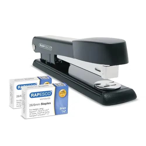 Rapesco 1602 Germ-Savvy Antibacteriano, Marlin Grapadora y 2000 Grapas 26/6 mm, Negro