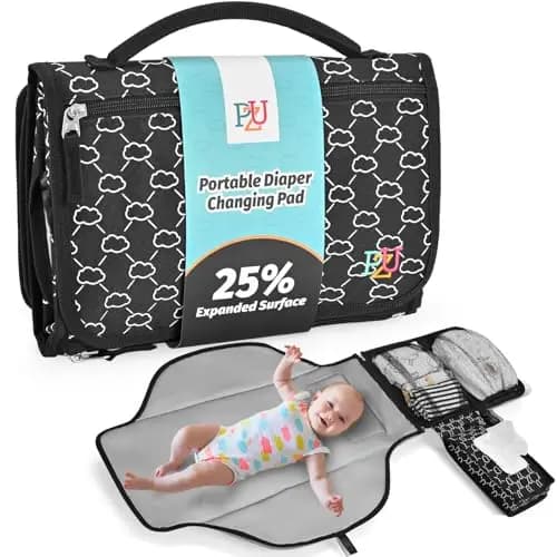 Cambiador portátil bebé - Cambiador viaje bebé con bolsillo para toallitas y cojín para la cabeza, impermeable, extraíble - Regalo ideal para recién nacido(Negro)