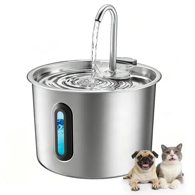 Fuente para Gatos Acero Inoxidable 2,2 L – Rever E101 Fuente de Agua para Gato con Ventana Visible y Bomba Ultra-silenciosa, Sistema de Multi-filtración, Bebedero Gatos y Animales Pequeños (Plata)