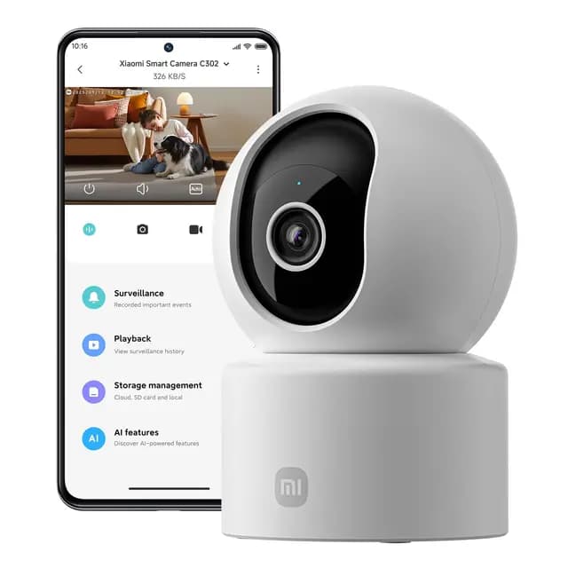 XIAOMI C302 Cámara Vigilancia WiFi Interior 2K 3MP 360°,Cámara Vigilancia Interior detección y Seguimiento Personas/Mascotas, Barrera Virtual, Visión Nocturna Starlight, Audio Bidireccional, Wi-Fi 6
