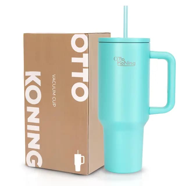 Otto Koning Vaso Térmico 1,2L (40oz) – Termo Café para Llevar Acero Inoxidable Doble Pared – Mantiene Frío 16h y Calor 12h – Botella Agua Sin BPA con Pajita y Asa Ergonómica para Coche y Oficina