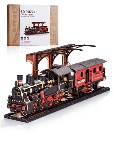 ROWOOD Puzzle 3D Madera Tren A Vapor, Maquetas para Construir De Modelo De Tren De Madera para Adultos, Set De Manualidades Vintage, Regalos De Cumpleaños Y Navidad DIY para Hombres Y Niños