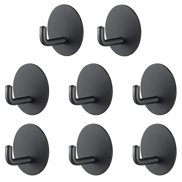 8 Piezas Gancho adhesivo impermeable, Gancho de toalla de acero inoxidable 304 para cocina, baño, inodoro.(8 Piezas Negro Redondo)