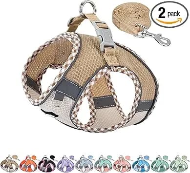 AIITLE Arnés y Correa antitirones para Perros, arnés Ajustable con Chaleco Acolchado para Todo Tipo de Clima, fácil de Colocar en Perros pequeños, Marrón-Beige S – Imagen 1