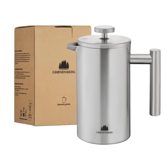 Groenenberg Cafetera francesa I Prensa francesa con filtros de repuesto I French Press 0,6 litro I Cafetera embolo en acier inox con función térmica