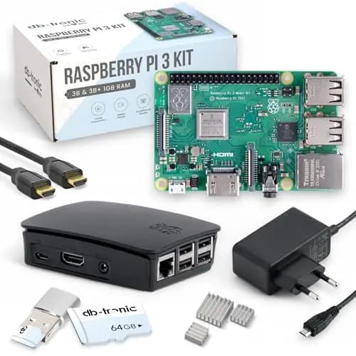 db-tronic Raspberry Pi 3 B+ 1 GB Starter Kit | Edición 64 GB | Alimentación | Carcasa | HDMI 4K | Ideal para Home Assistant y el Smart Home