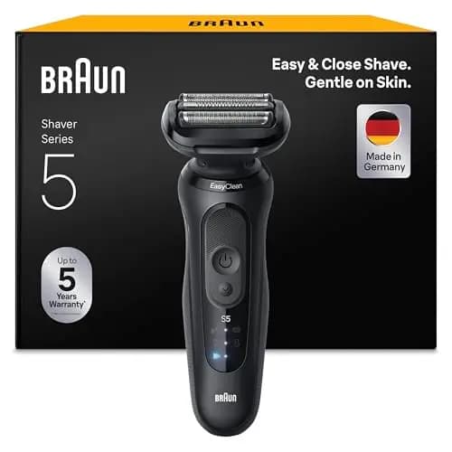 Braun Series 5 Afeitadora Eléctrica Hombre, 52-N1000SI, Negro | Máquina de Afeitar Resistente al Agua, 2 Modos de Afeitado, Recargable, 50 Min De Uso, Láminas Flexibles, Carga Rápida