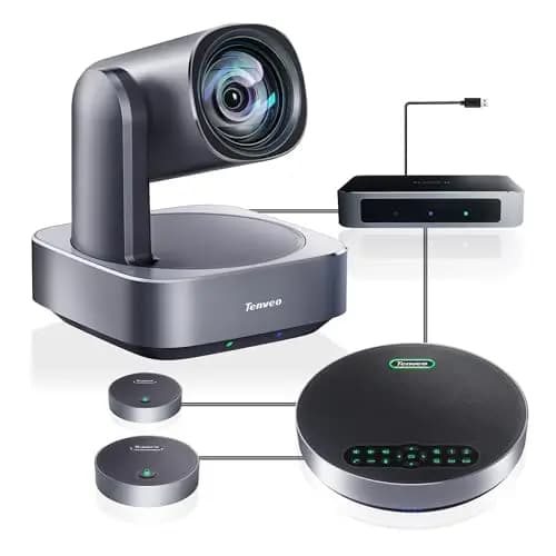 Tenveo 4K PTZ Cámara de conferencias con Sistema de Altavoz Bluetooth 2 micrófonos de expansión Zoom óptico 12X Lente Gran Angular de visión Funciona con Zoom Skype Teams