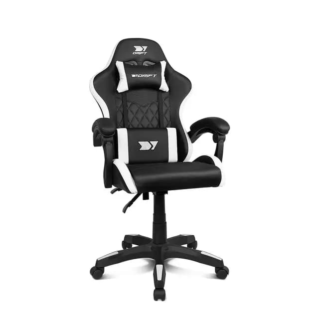 Drift Gaming DR35 - Silla Profesional, Polipiel, Reposabrazos Acolchados, Pistón Clase 3, Base Nylon Reforzada, Asiento basculante, Altura Regulable, Cojín Lumbar/Cervical, Negro/Blanco