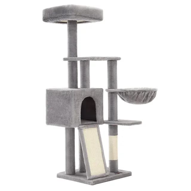 FEANDREA Árbol para Gatos Pequeños, 135 cm, Condominio para Gatos de Felpa de Varios Niveles, con Cubierta de Plataforma Extraíble y Lavable, Rascador, Cesta, Cueva, Gris Claro – Imagen 1