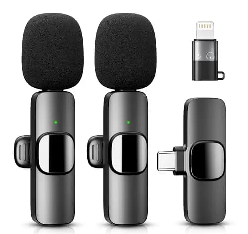 YRF micrófono inalámbrico de Solapa para iPhone Android iPad, Mini micrófono con USB C/Lightning, reducción de Ruido, 20M Distancia, para grabación de vídeo, Streaming, Vlogging, Youtube, Tiktok