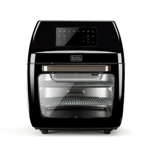 Black+Decker BXAFO1200E, Freidora de aire y horno, 1700W, 12L, temperatura regulable 40º-200ºC, 8 programas predefinidos, puerta transparente, apto lavavajillas, múltiples