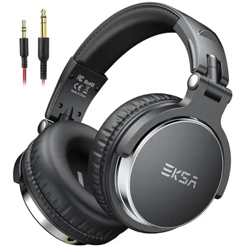 EKSA P100 Casque Audio Filaire, Casque DJ Stéréo-Jack Audio 6.35mm Vers 3.5mm, Casque Studio Monitor Avec Son Stéréo Hi-Res pour Ampli, Mixage, Podcast, Guitare, Piano, PC Gaming Nero