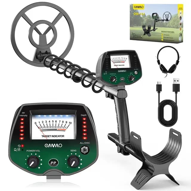 OMMO Detector de Metales Profesional para Adultos y Niños, Pinpointer Detector de Metales Recargable por USB, 3 Modos, Alta Precisión, Bobina Impermeable IP68, Metal Detector con Auriculares, Verde