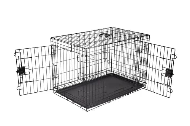 Amazon Basics Jaula para perro de alambre metálico, Duradero,Plegable con bandeja, doble puerta, negro, 91 x 58 x 64 cm (L x An x Al)