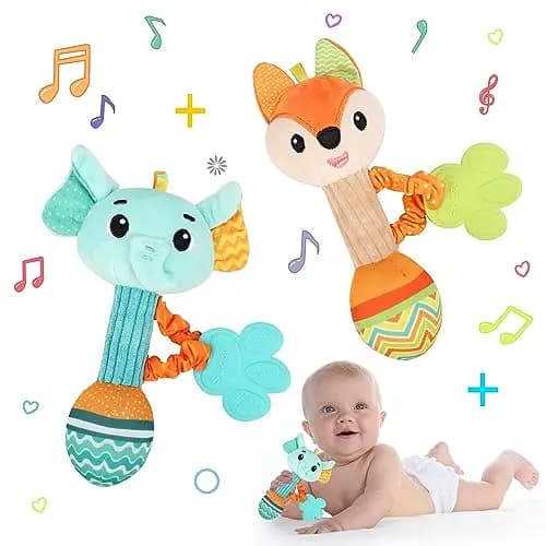 Sonajero de Juguete Muñeca de Peluche, Juguetes Sonajero Bebe 0 3 6 12 Meses, Juguete Montessori, Sonajero Peluche Juguete para Bebé Peluches Suaves de Bebe Sentido Animales Felpa Juguete