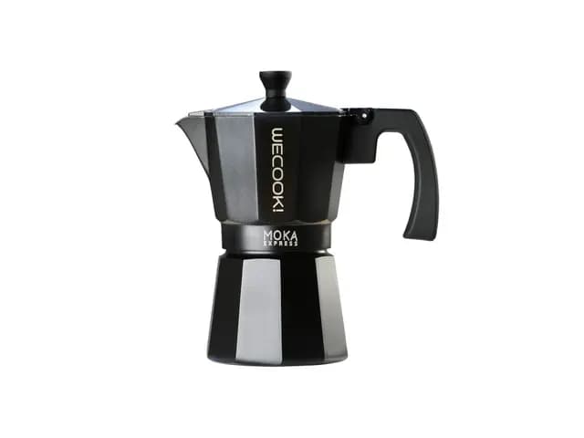 WECOOK! Bella Cafetera Italiana 9 Tazas Cafetera Moka para Espresso (420 ml aprox.) – No Apta para Inducción – Apta Gas, Eléctrica y Vitrocerámica – Junta Silicona y Válvula Seguridad, Aluminio, Negro