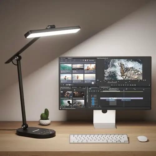 Honeywell HWT-H4 Lámpara de Escritorio LED Regulable 700LM, Protección Ocular, 3 Temperaturas de Color y 5 Niveles de Brillo, Sensor de Luz, Temporizador 60 Min, para Oficina, Estudio y Lectura