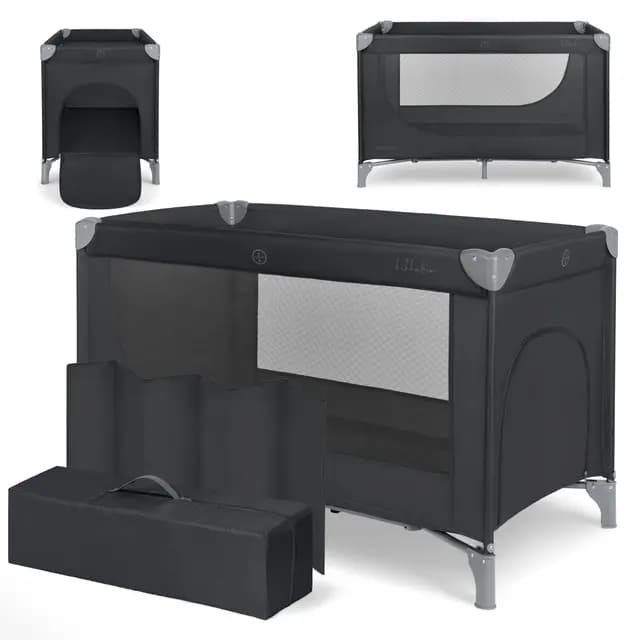 KikkaBoo Cuna de Viaje SO Gifted 2026, Cuna Bebe 120x60 cm hasta 15 kg, Parque Plegable con Bolsa de Transporte, Ligera y Compacta, Negro