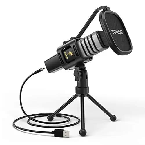 TONOR Micrófono USB de Cardioide Ordenadores PC, Micrófono con Soporte de Trípode, Filtro Antipop, Soporte Gaming, Streaming, Podcasts, Youtube, Locución, Skype, Twitch, Discord, 200 cm, TC31