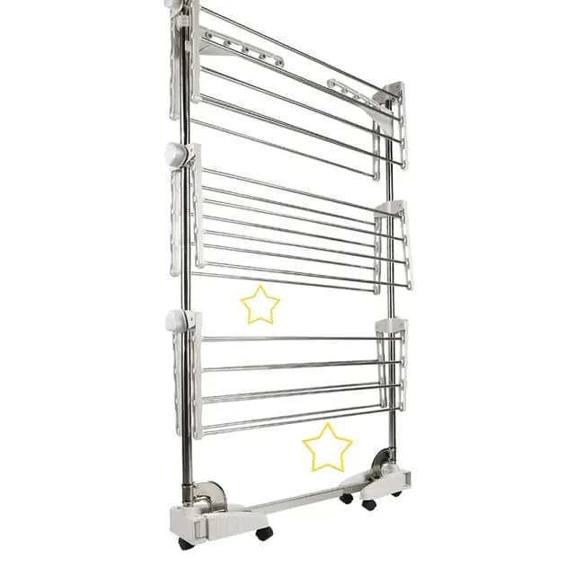 LANTUS Tendedero Eléctrico Plegable con Flujo de Aire,Tendedero Extensible para Interiores y Exteriores, Tendedero Vertical de 3 Alturas,Tres Capas - Plata