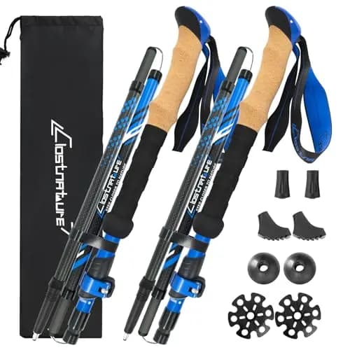 Clostnature Bastones de Senderismo Plegables - Bastones Trekking de Fibra de Carbono, Juego de 2, Ajustables 115-135 cm, Sistema de Bloqueo Rápido, Palos de Senderismo Ultraligeros y Resistentes