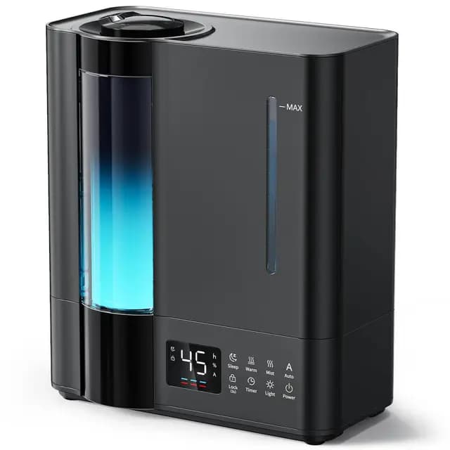 AROEVE 8L Humidificador de Aire, Ultrasónico Niebla Fría & Caliente para Grandes Espacios, Llenado Superior, Difusor Aromas, Sensor Humedad, 60H/25dB Silencioso para Bebé Niños Plantas