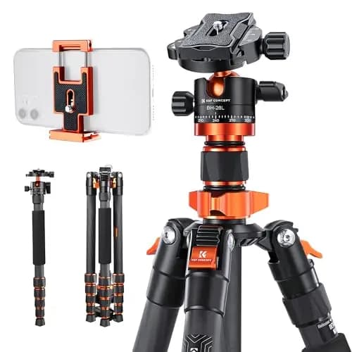 K&F CONCEPT Trípode Cámara Carbono 172CM Trípode Ligero Fotografía Professional de Viaje 360° Rótula de Bola y Placa de Liberación para Cámara DSLR (1.32KG)