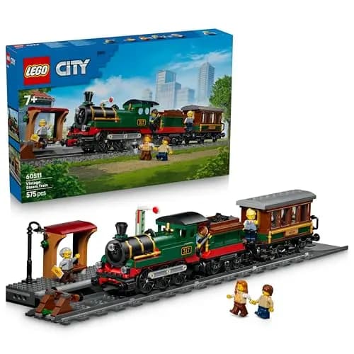 LEGO City Tren de Vapor Clásico de Juguete – Maqueta Stem de Locomotora con Ténder de Carbón, Vagón de Pasajeros, Vías, Andén y 5 Minifiguras – Regalo para Niños de 7+ Años – 60511