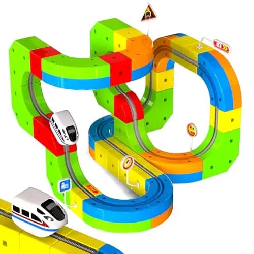 Goody King Tren Eléctrico Juguete Niños 69 Piezas - Kit de Construcción 3D DIY con Vías Magnéticas, Incluye Trenes Electricos, Juguete Educativo Stem Creativo para Niños de 4 a 12 Años