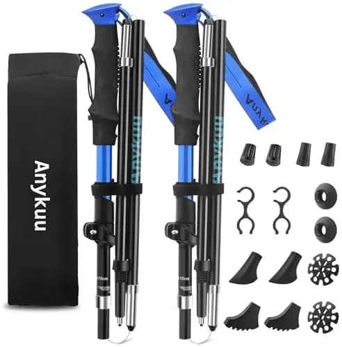 Anykuu 7075 Bastones de Senderismo de Aleación de Aluminio 2pcs y EVA Bastones Trekking Bastones Marcha Nordica Plegables Ajustar la Longitud 110-130CM para Senderismo Viaje Alpinismo Trail